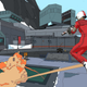 The rollerskating protagonist of Rollerdrome shoots a rocket launcher at enemies.